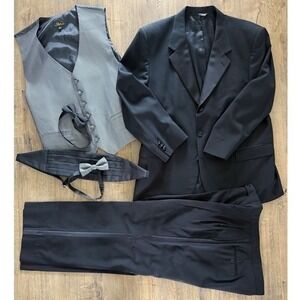 Bill Blass Men's 6-PC. Black Tuxedo Size 50 Jacket and Pants 39/28  Vest XL